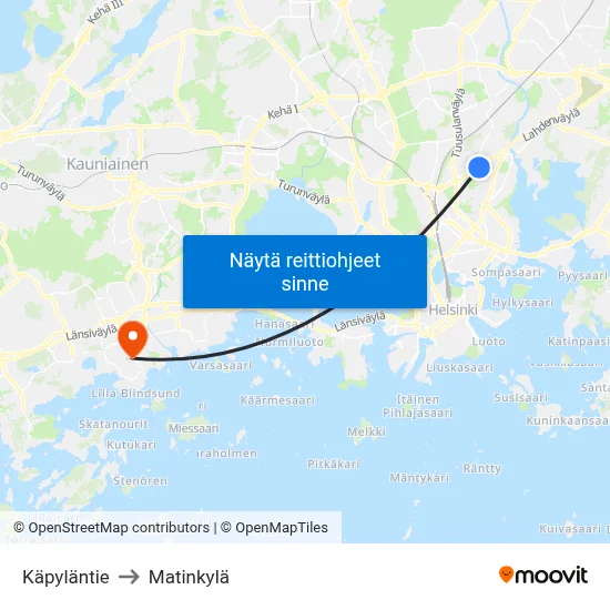 Käpyläntie to Matinkylä map