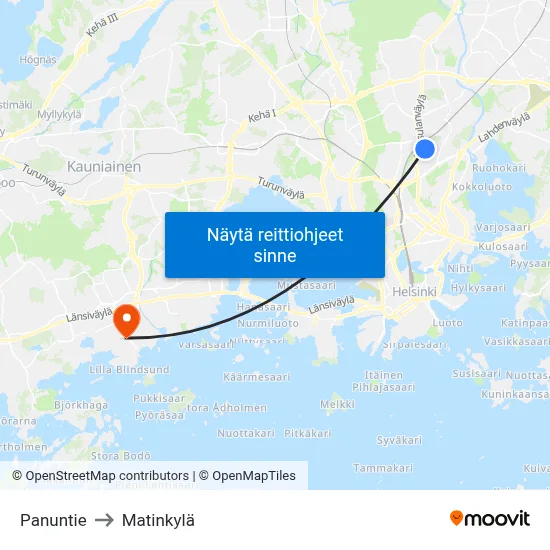 Panuntie to Matinkylä map
