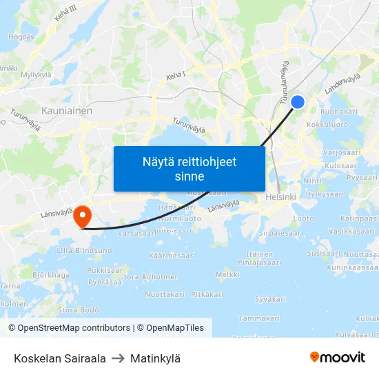 Koskelan Sairaala to Matinkylä map
