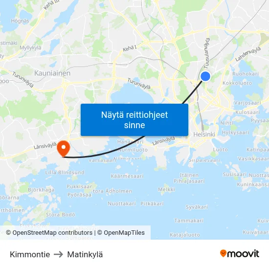 Kimmontie to Matinkylä map