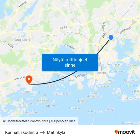 Kunnalliskodintie to Matinkylä map