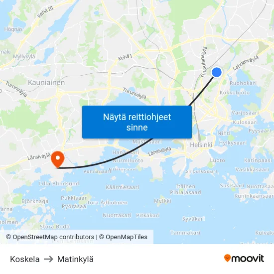 Koskela to Matinkylä map