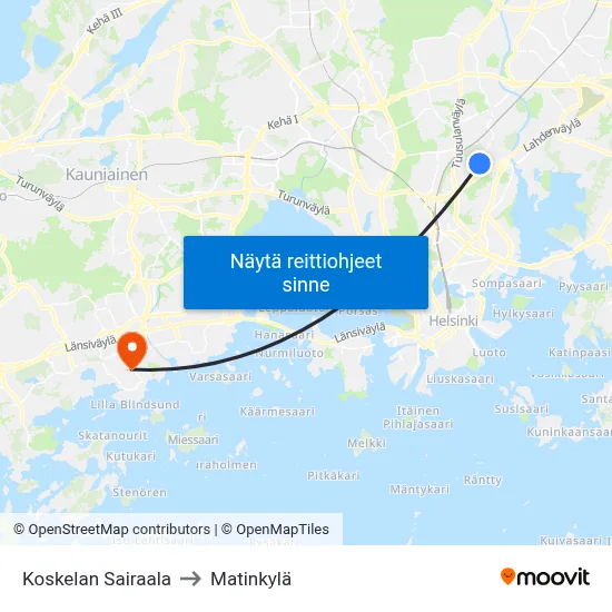 Koskelan Sairaala to Matinkylä map