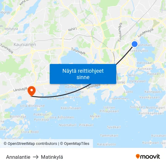 Annalantie to Matinkylä map