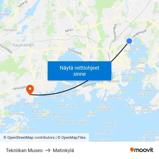 Tekniikan Museo to Matinkylä map