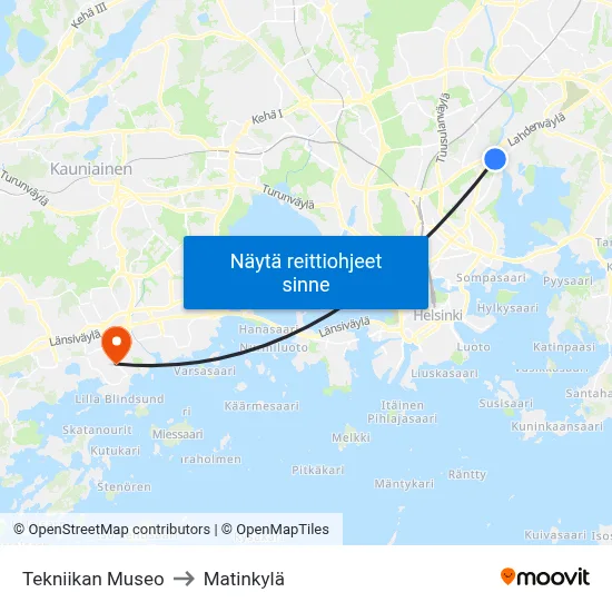 Tekniikan Museo to Matinkylä map