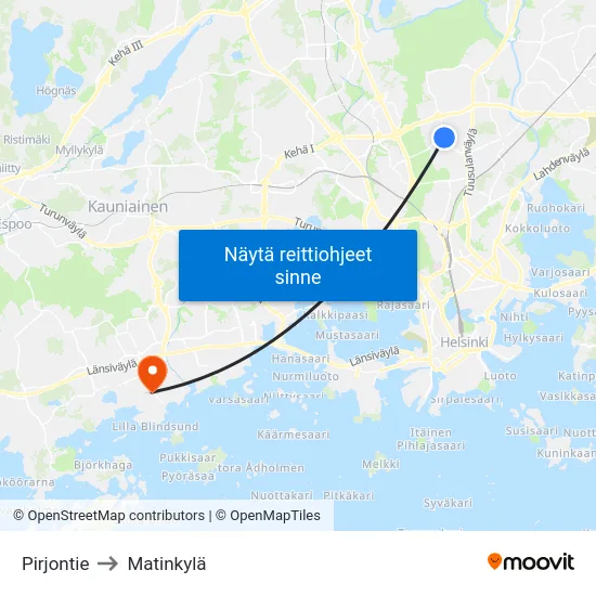 Pirjontie to Matinkylä map