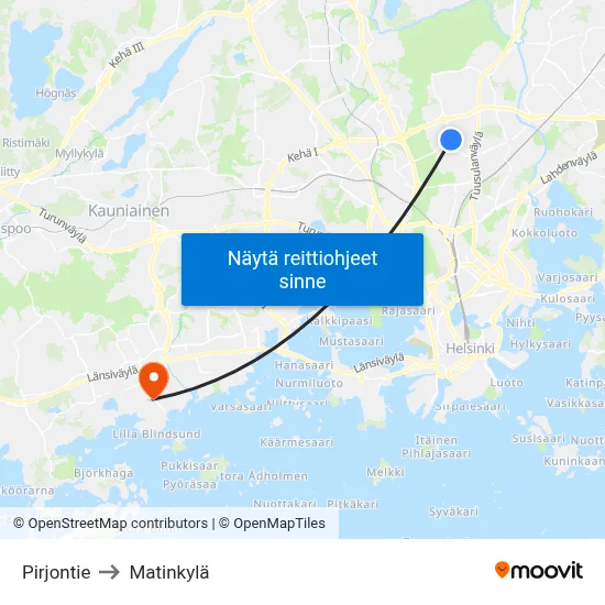 Pirjontie to Matinkylä map