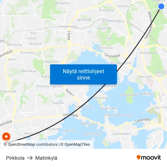 Pirkkola to Matinkylä map