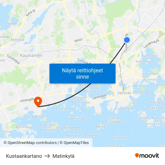 Kustaankartano to Matinkylä map