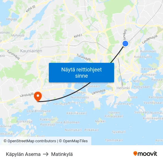 Käpylän Asema to Matinkylä map