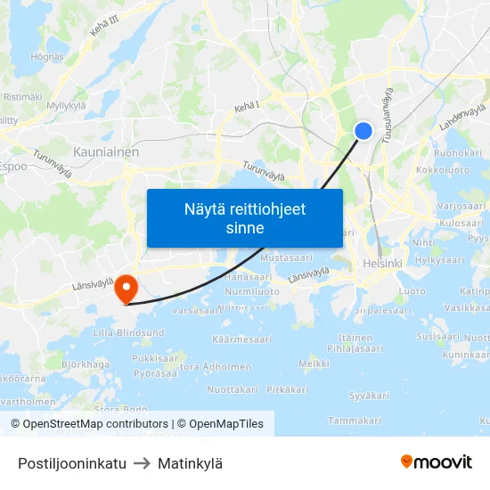 Postiljooninkatu to Matinkylä map