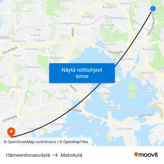 Hämeenlinnanväylä to Matinkylä map