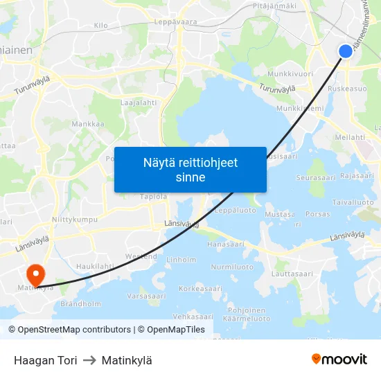 Haagan Tori to Matinkylä map