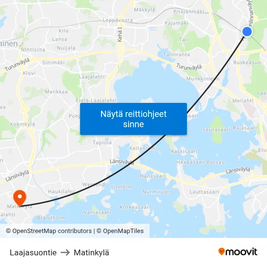 Laajasuontie to Matinkylä map