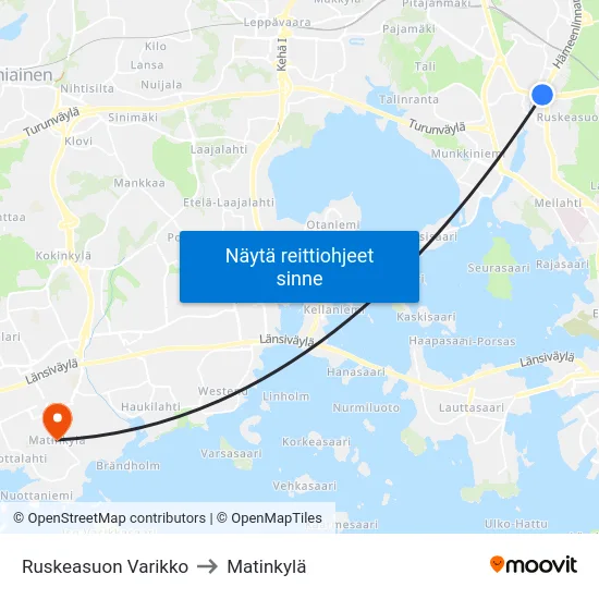 Ruskeasuon Varikko to Matinkylä map