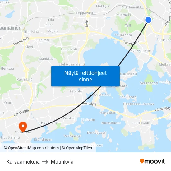 Karvaamokuja to Matinkylä map