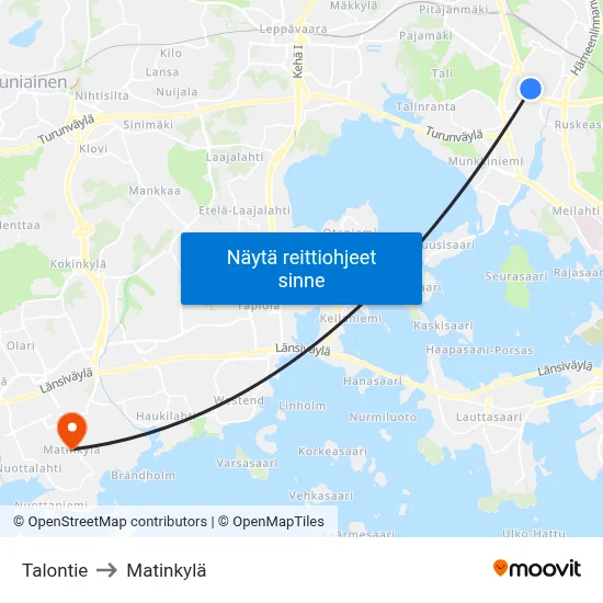 Talontie to Matinkylä map