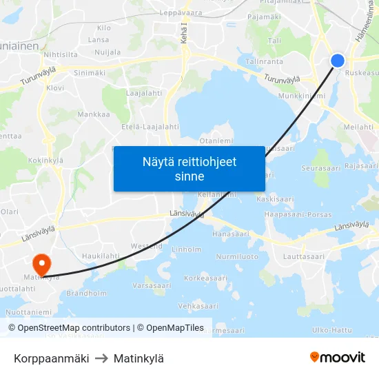 Korppaanmäki to Matinkylä map