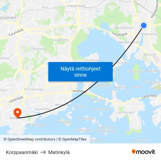 Korppaanmäki to Matinkylä map