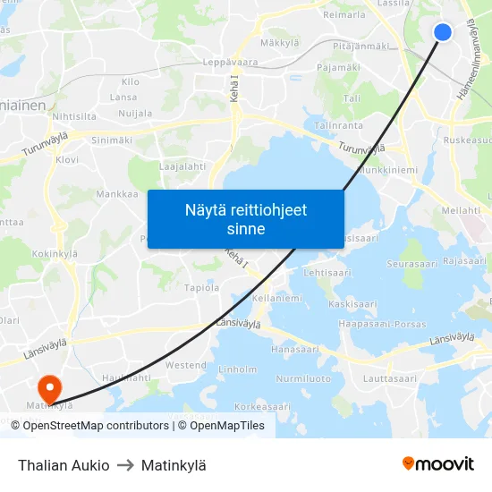 Thalian Aukio to Matinkylä map