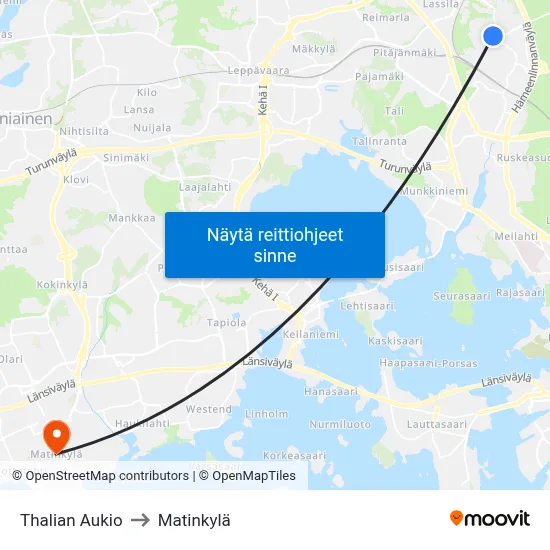 Thalian Aukio to Matinkylä map