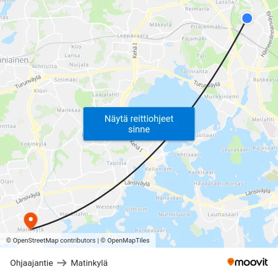 Ohjaajantie to Matinkylä map