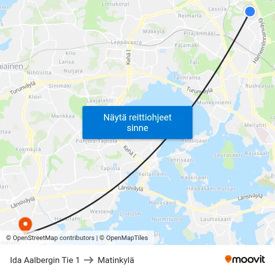 Ida Aalbergin Tie 1 to Matinkylä map