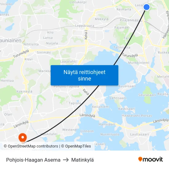 Pohjois-Haagan Asema to Matinkylä map