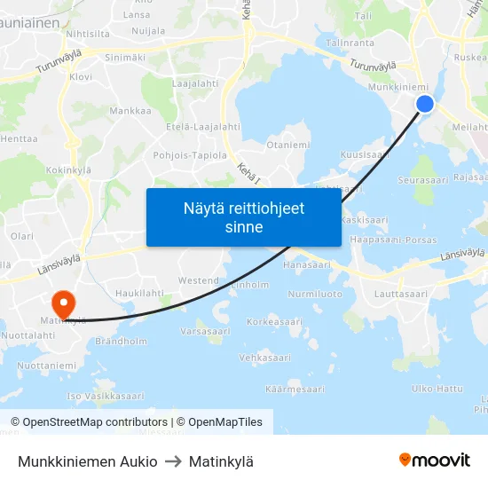 Munkkiniemen Aukio to Matinkylä map