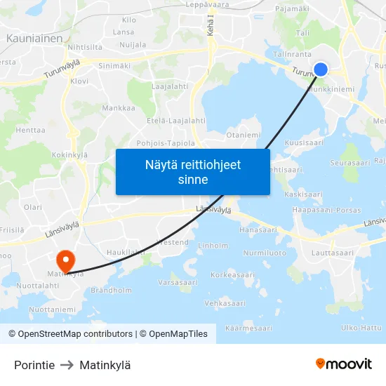 Porintie to Matinkylä map