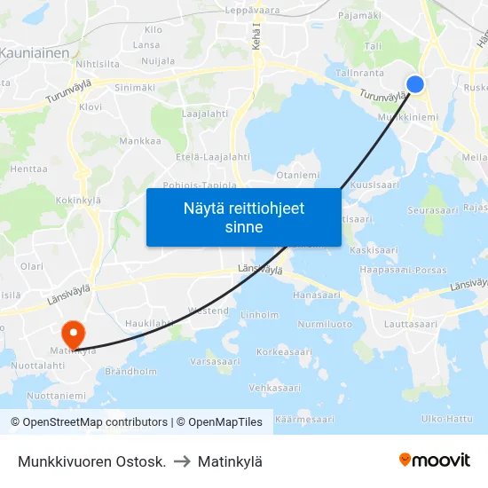 Munkkivuoren Ostosk. to Matinkylä map