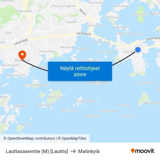 Lauttasaarentie (M) [Lauttis] to Matinkylä map