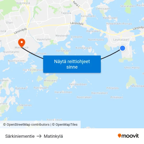 Särkiniementie to Matinkylä map