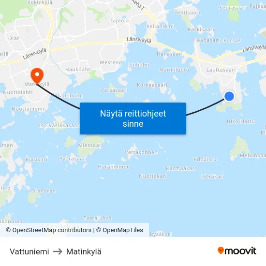 Vattuniemi to Matinkylä map