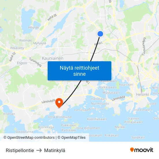 Ristipellontie to Matinkylä map