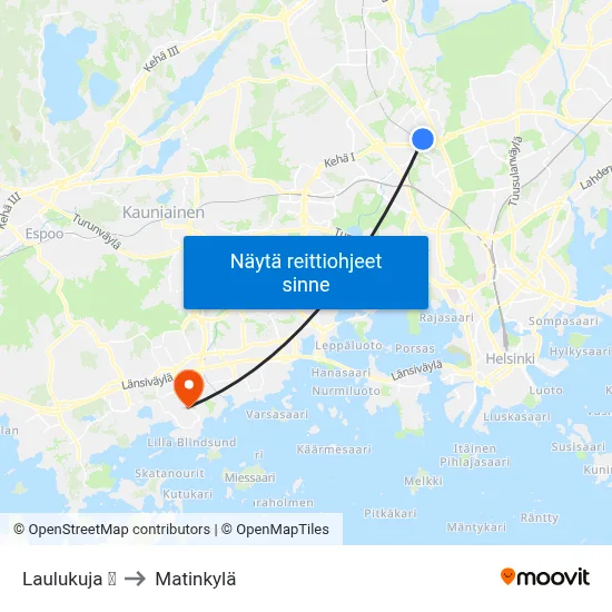 Laulukuja 🛍️ to Matinkylä map