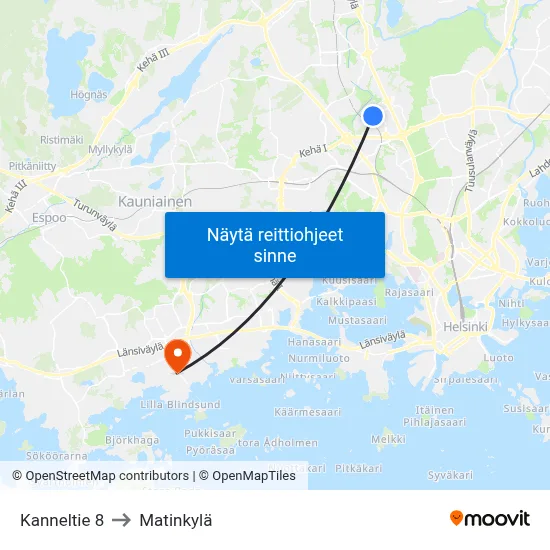 Kanneltie 8 to Matinkylä map