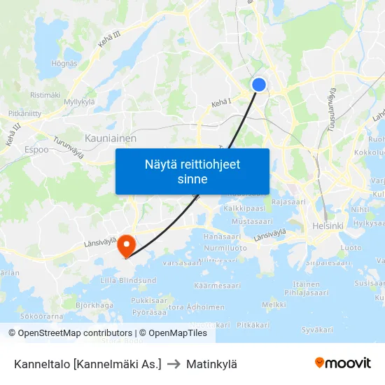 Kanneltalo [Kannelmäki As.] to Matinkylä map