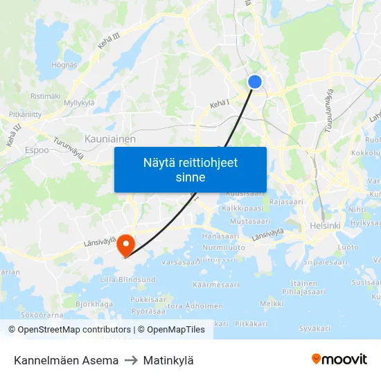 Kannelmäen Asema to Matinkylä map