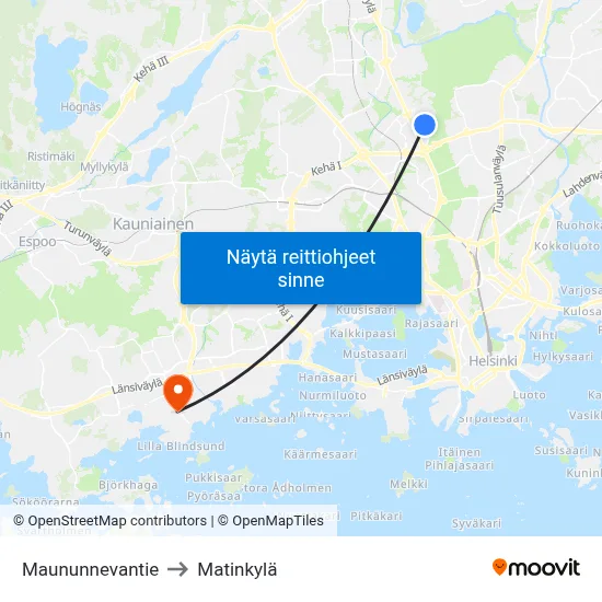 Maununnevantie to Matinkylä map