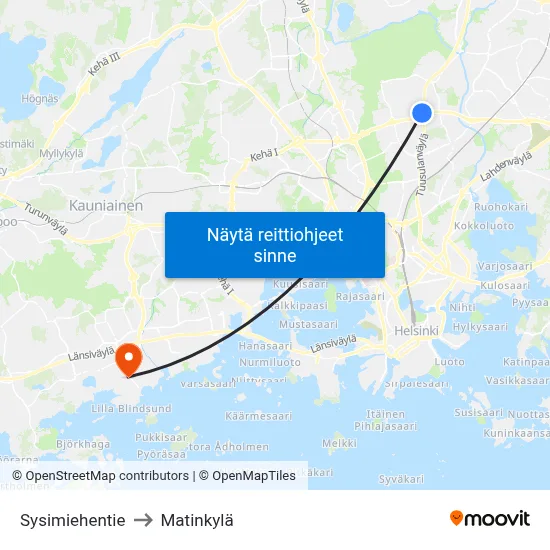 Sysimiehentie to Matinkylä map