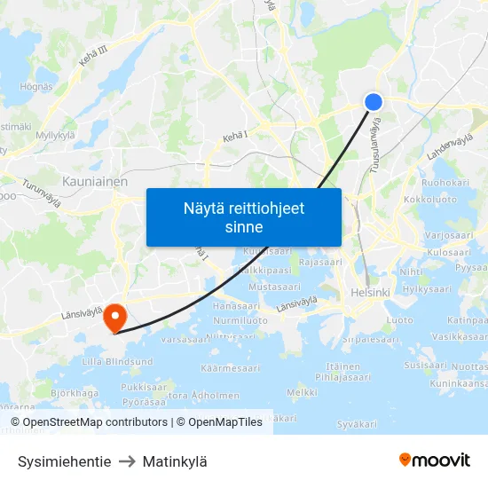 Sysimiehentie to Matinkylä map