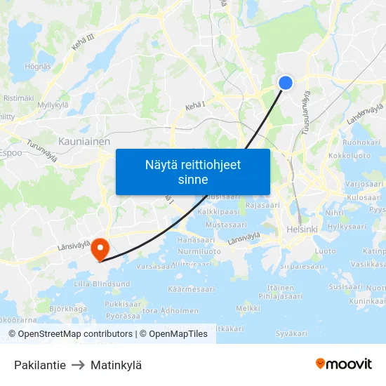 Pakilantie to Matinkylä map