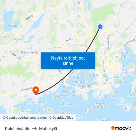 Paloheinäntie to Matinkylä map