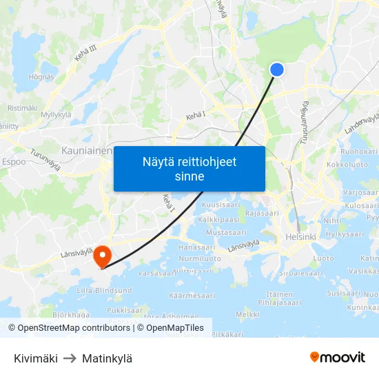 Kivimäki to Matinkylä map