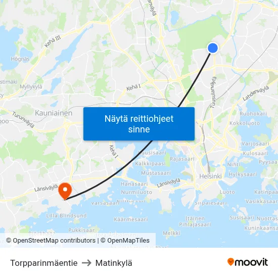 Torpparinmäentie to Matinkylä map