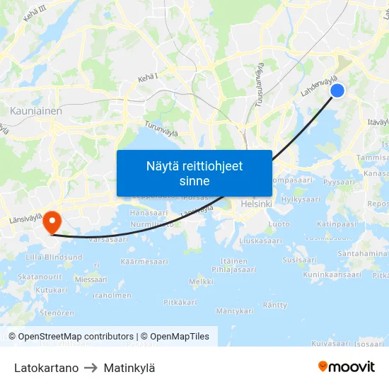 Latokartano to Matinkylä map