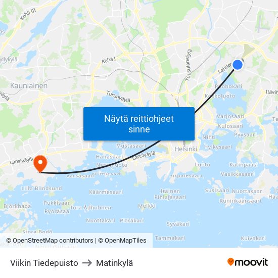 Viikin Tiedepuisto to Matinkylä map
