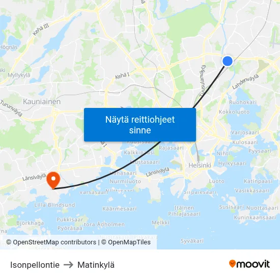 Isonpellontie to Matinkylä map
